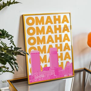 Omaha Wall Art Nebraska Print Digital Download Orange Pink Omaha Skyline Travel Poster Girly Omaha NE Wall Decor Printable Nebraska Artwork