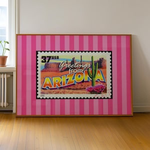 Rosa Arizona Druck Digitaler Download Horizontale Arizona Wand Kunst Retro AZ Wüste und Kaktus Reise Poster Girly Arizona Printable Wohnheim Dekor