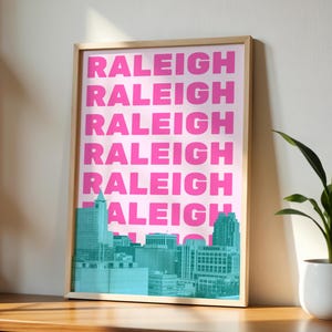Raleigh NC Wall Art Print | Pink Raleigh Poster | Preppy Raleigh Decor | Cute North Carolina Wall Art | Raleigh Digital Download