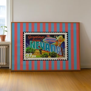Nevada Print Digital Download Vintage Nevada Wall Art Horizontal NV Travel Poster Blue Red Nevada Printable Artwork Retro Nevada Wall Decor