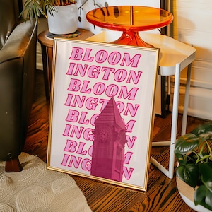 Bloomington Indiana Print Digital Download Pink IN Wall Art Retro Bloomington Indiana Dorm Decor Preppy IN Poster Girly Printable Artwork