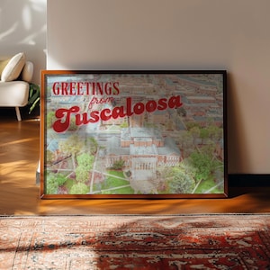Tuscaloosa Wall Art Print Retro Alabama Wall Decor Horizontal Tuscaloosa Poster for Dorm Room Aerial Photo of Tuscaloosa Digital Download