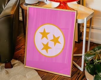 Tennessee Flag Print Digital Download Orange Pink Tennessee Dorm Decor Preppy TN Wall Art Printable Tennessee Poster Trendy Girly Artwork