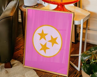 Tennessee Flag Print Digital Download Orange Pink Tennessee Dorm Decor Preppy TN Wall Art Printable Tennessee Poster Trendy Girly Artwork