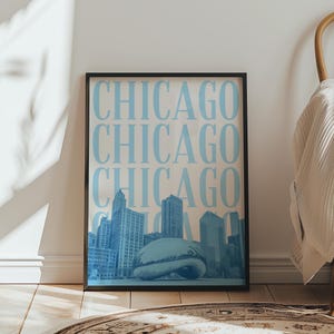 Blue Chicago Skyline Print Digital Download Minimalist Illinois Travel Poster Printable Chicago Dorm Decor Abstract Artwork Trendy IL Prints