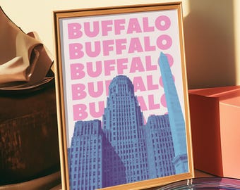 Buffalo NY Wall Art Print Digital Download New York Art Poster Preppy Buffalo NY Wall Decor Blue and Pink Buffalo New York Printable Artwork