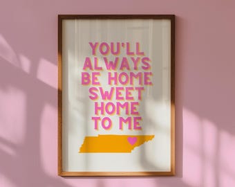 Tennessee Wall Art Orange and Pink Knoxville Tennessee Poster Preppy Dorm Decor Knoxville Printable Artwork Girly Tennessee Digital Download