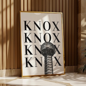 Impresión en blanco y negro de Knoxville, Tennessee, arte de pared, póster KNOX Sunsphere, decoración minimalista para dormitorio de Tennessee, obra de arte imprimible: descarga digital