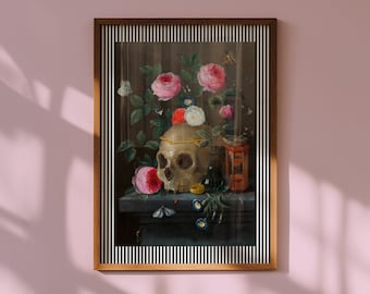 Flower Skull Print Dark Academia Decor Victorian Gothic Art (Digital Download)