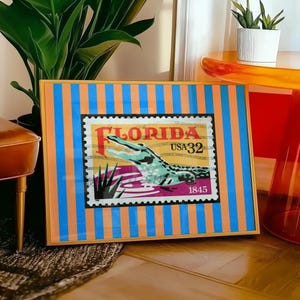 Florida Print Digital Download Vintage FL Wall Art Orange Blue Florida Dorm Decor Retro Florida Alligator Travel Poster FL Printable Artwork