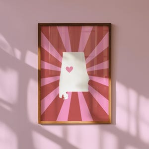 Alabama Print Tuscaloosa Wall Art Digital Download Preppy Dorm Decor Pink Retro AL Poster Girly Tuscaloosa Gift Cute Printable Artwork