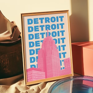 30x30 Pulligebrannt Detroit MI Martini Tunika Digitaler Download Poster blau rosa Detroit Wanddeko New York Skyline Raumdekoration