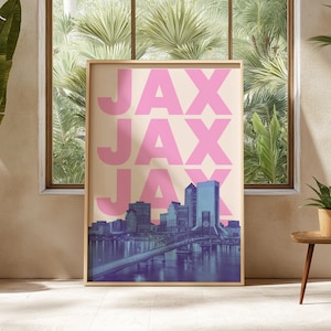 Jacksonville Print Digital Download Florida Wall Art Blue Pink City Skyline Poster Girly JAX Artwork Preppy FL Decor Retro Travel Printable