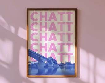 Chattanooga Art Print Tennessee Wall Decor Girly Chattanooga Dorm Decor City Skyline Photo Blue Pink TN Printable Poster (Digital Download)