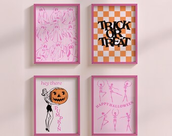 Pink Halloween Art Prints Girly Fall Decor Spooky Gallery Wall (Digital Download)