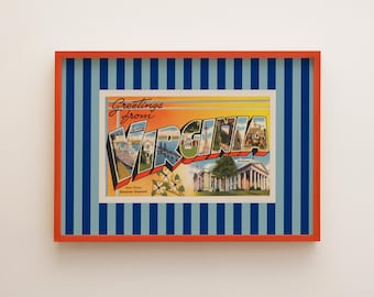 Affiche de voyage rétro vintage Virginia Print carte postale VA affiche de voyage bleu rayé (téléchargement numérique)