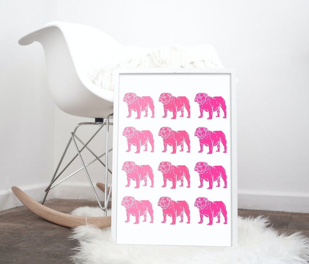 Pink Bulldog Print English Bulldog Wall Decor GA Bulldog Etsy