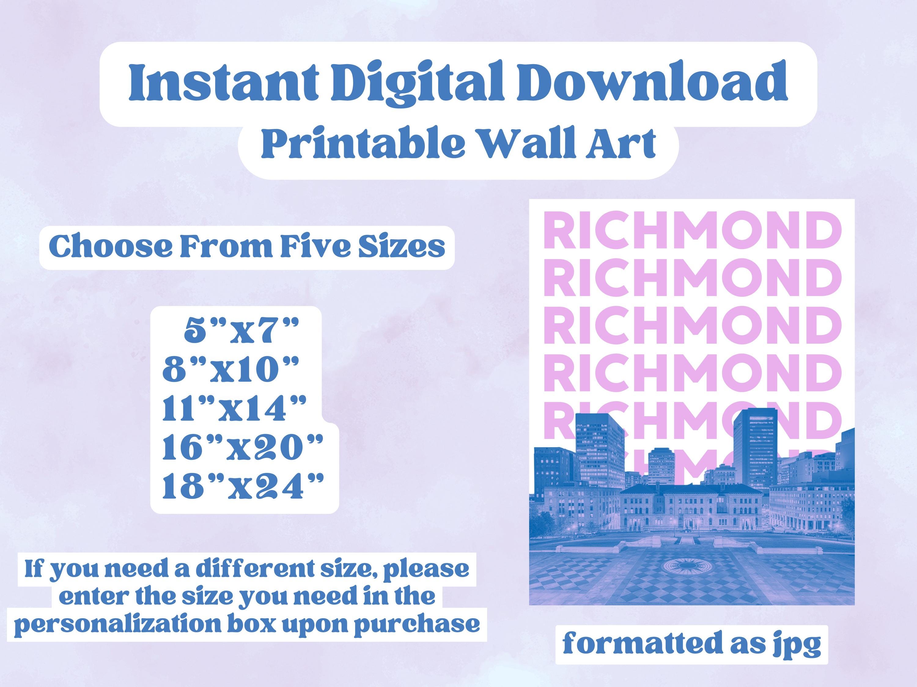 Richmond VA Print Digital Download Virginia Travel Poster Pink Preppy ...