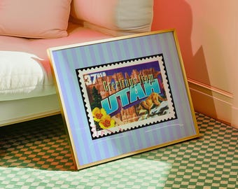 Retro Utah Salt Lake City print UT-reisposter gestreepte eclectische kunst (digitale download)