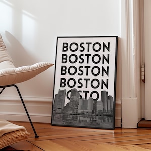 Boston Print Black White Digital Download Minimalist Boston Massachusetts Travel Poster Boston MA Skyline of Boston Printable Dorm Decor
