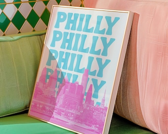 Philly Print Digital Download Pink Blue Philadelphia Poster Skyline Art Preppy Philadelphia PA Dorm Decor Printable Girly Philly Wall Art