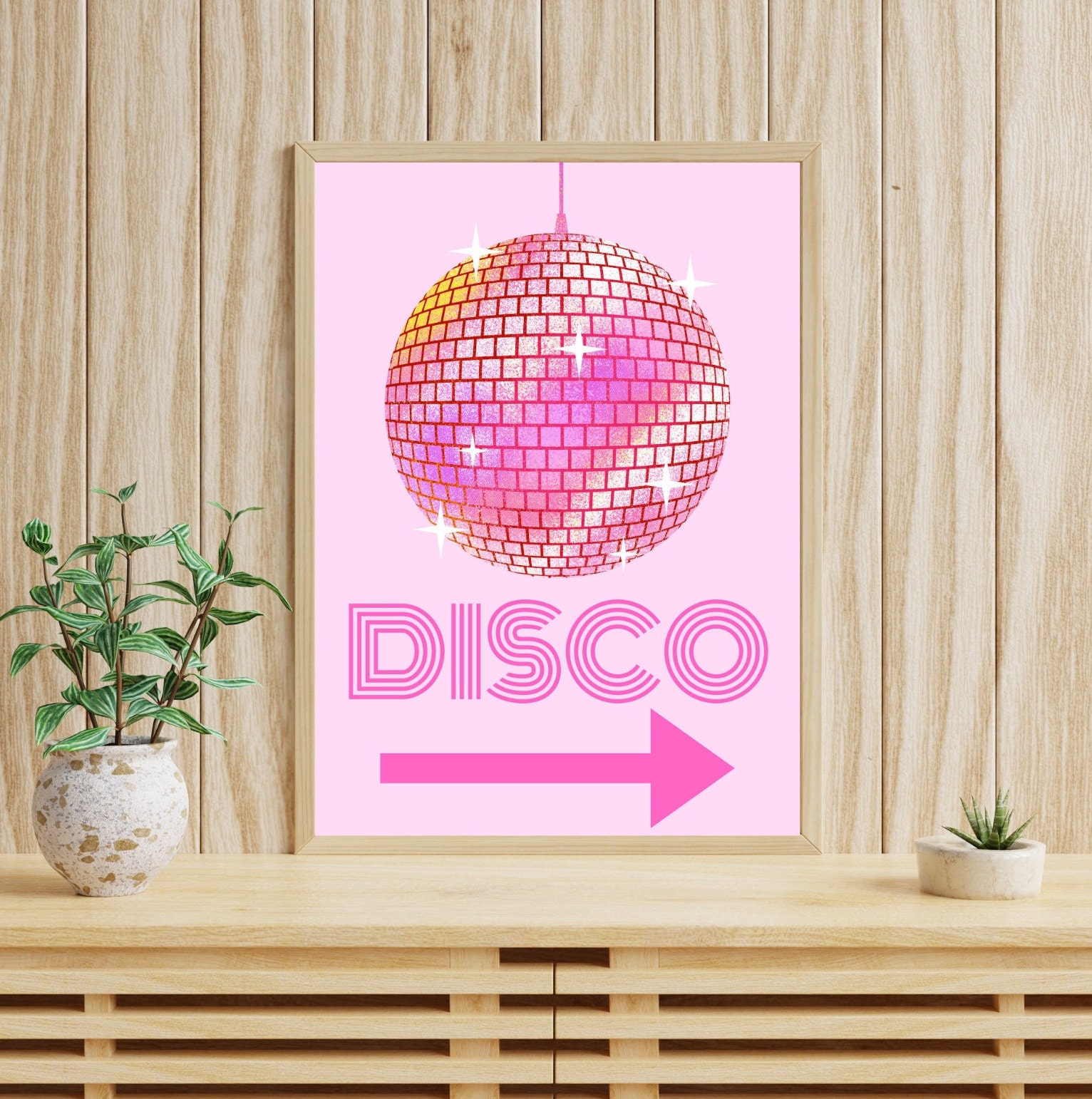 Disco Ball Print, Pink on Pink Disco Balls, Preppy Poster, Trendy Wall Art,  Retro Prints, Girly Prints, Apartment Aesthetic, Dorm Room Decor 
