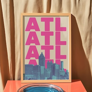 Atlanta Wall Art Print ATL Poster Georgia Wall Decor Digital Download Atlanta Georgia Skyline Pink Blue Atlanta Printable Artwork