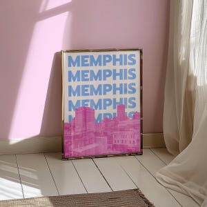 Memphis Art Print Digital Download Tennessee Wall Decor Blue Pink Memphis Skyline Travel Poster Preppy TN Printable Cute Trendy City Artwork