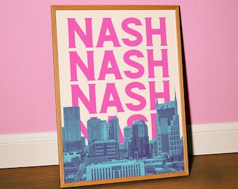 Nashville Print Pink and Blue TN Travel Poster Downtown City Skyline Girly Nashville Wall Decor Printable Tennessee Artwork Digital Download