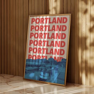 Portland Print Maine Wall Art Wandkunst Digitaler Download Skyline von Portland ME Retro Reise Poster Portland Maine druckbare Dekor Retro Stadt Kunstwerk
