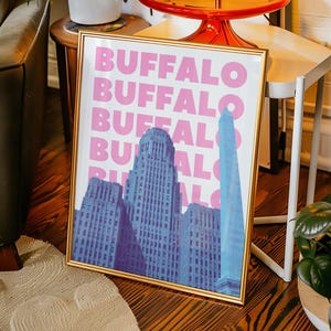 Impressão de arte de parede de Buffalo, NY, download digital, pôster de arte de Nova York, decoração de parede de Buffalo, NY, azul e rosa, arte para impressão de Buffalo, Nova York imagem 5