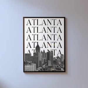 Black and White Atlanta Print Digital Download Minimalist Georgia Travel Poster Abstract ATL Skyline Printable Decor Atlanta GA Artwork
