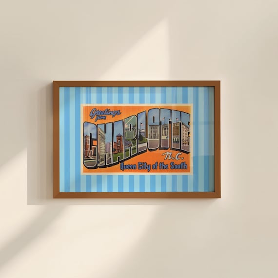 Blue Charlotte NC Print North Carolina Wall Art of The Queen City (Digital Download)