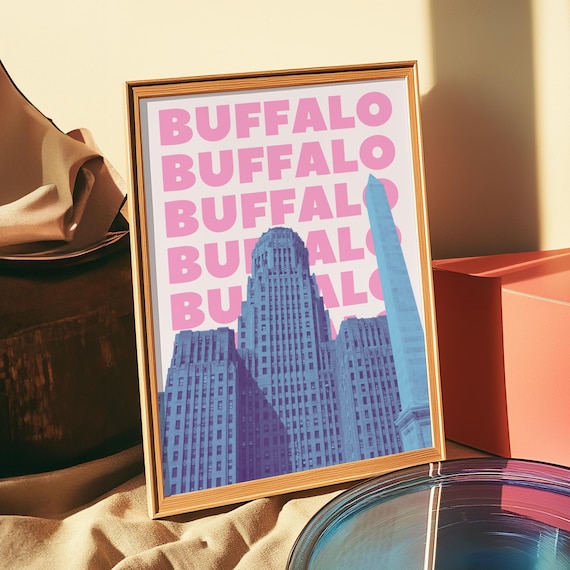 Buffalo NY Wall Art Print Digital Download New York Art Poster Preppy Buffalo NY Wall Decor Blue and Pink Buffalo New York Printable Artwork