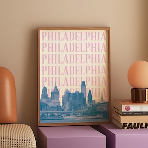 Philadelphia Poster Digital Download Philly Wall Art Pink Blue Philadelphia Skyline Printable Girly Dorm Decor Preppy Philly PA Artwork Gift