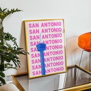 San Antonio Art Print Digital Download Pink Preppy Texas Poster Tower of the Americas Girly Retro Alamo City Wall Decor Printable TX Artwork