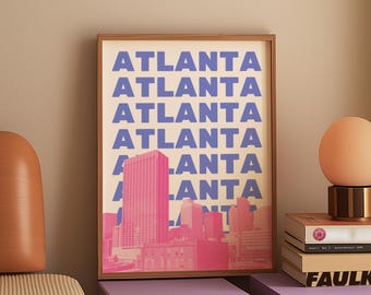 Atlanta Print Downtown City Skyline Travel Poster Printable Georgia Decor Pink & Purple ATL Artwork Girly GA Wall Art (Digital Download)