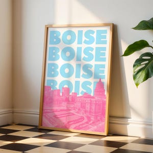 Boise Art Print Idaho Digital Download Blue and Pink Skyline Poster of Boise ID Preppy Dorm Decor Retro Travel Prints Cute Girly Artwork