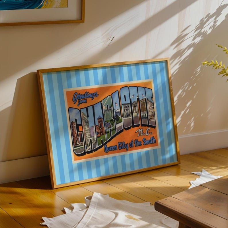 Blue Charlotte NC Print North Carolina Wall Art of The Queen City (Digital Download) image 2