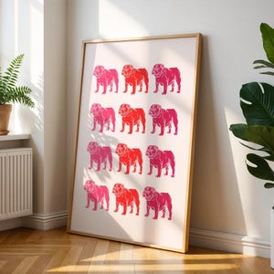Bulldog Print Digital Download Pink Bulldog Poster Retro English Bulldog Wall Decor Abstract Dog Printable Vintage English Bulldog Artwork