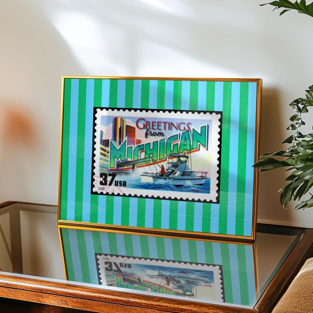 Michigan Art Print Digital Download Green Blue MI Poster Horizontal ...