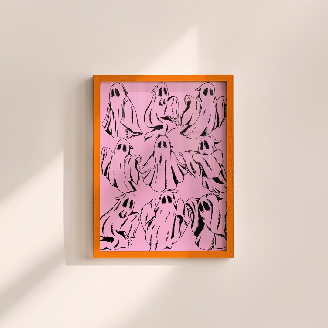 Pink Ghost Print Whimsical Halloween Decor Girly October Wall Art ...