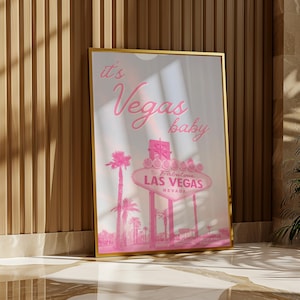 Descarga digital de impresión de Las Vegas, póster vintage rosa de Las Vegas, impresiones de viajes de Nevada, decoración de dormitorio de Las Vegas, NV, linda obra de arte imprimible de moda