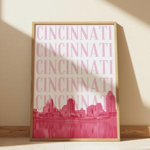 Cincinnati Wall Art Print Digital Download Ohio Travel Poster Pink Cincinnati Skyline Print Preppy Ohio Decor Girly Cincinnati OH Printable