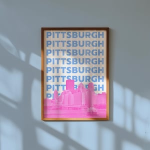 Pittsburgh Print Digital Download Blue and Pink Pennsylvania Wall Art Printable Pittsburgh Skyline Preppy Dorm Decor Girly Trendy Artwork