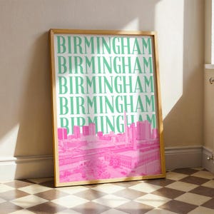 Birmingham Alabama Wall Art Print, Skyline Poster, Preppy Artwork, Green Pink Decor, Girly Cute Printable, Birmingham AL Digital Download