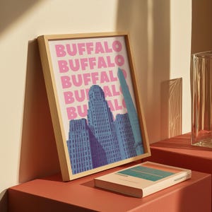 Impressão de arte de parede de Buffalo, NY, download digital, pôster de arte de Nova York, decoração de parede de Buffalo, NY, azul e rosa, arte para impressão de Buffalo, Nova York imagem 6