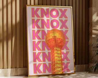 Knoxville Wall Art Tennessee Print Digital Download Girly Orange and Pink KNOX Sunsphere Poster Preppy TN Dorm Decor Retro Printable Artwork