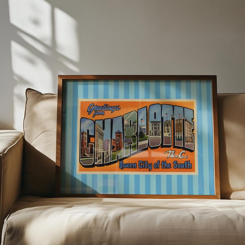 Blue Charlotte NC Print North Carolina Wall Art of The Queen City (Digital Download) image 6