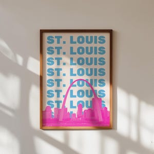 St Louis Print Digital Download Missouri Wall Art St Louis Skyline Pink Blue MO Travel Poster Preppy Missouri Dorm Decor Cute Trendy Artwork